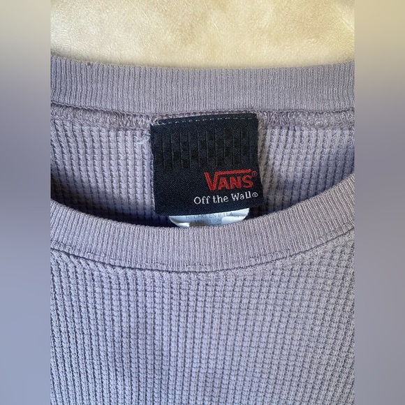 Vans Gray Long Sleeve Waffle Henley Style Shirt Unisex Small Y2K Stained - Picture 3 of 7